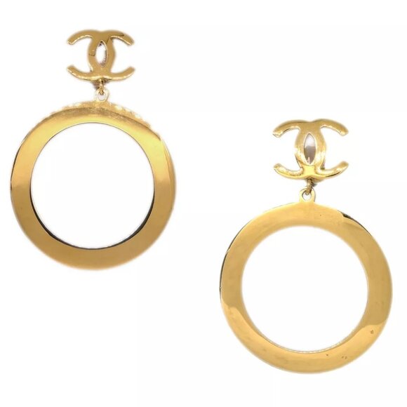 Chanel Hoop Dangle Earrings Clip-On Gold - Picture 1 of 4